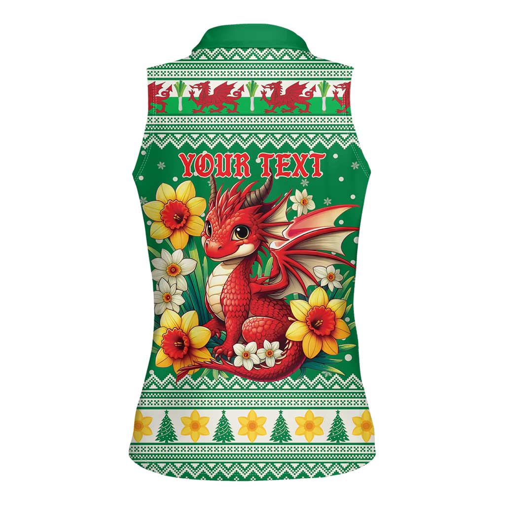Personalized Wales Christmas Women Sleeveless Polo Shirt Cute Red Welsh Dragon and Daffodils - Wonder Print Shop
