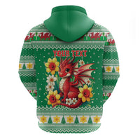 Personalized Wales Christmas Zip Hoodie Cute Red Welsh Dragon and Daffodils - Wonder Print Shop