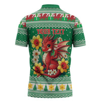Personalized Wales Christmas Zipper Polo Shirt Cute Red Welsh Dragon and Daffodils - Wonder Print Shop