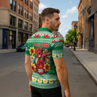 Personalized Wales Christmas Zipper Polo Shirt Cute Red Welsh Dragon and Daffodils - Wonder Print Shop