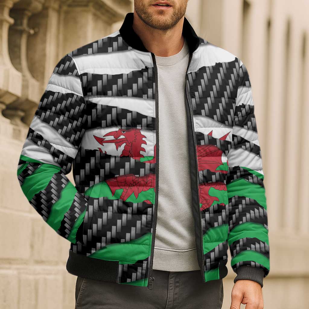 Wales Beast Bomber Puffer Jacket Ripped Flag Graphic - Wonder Print Shop