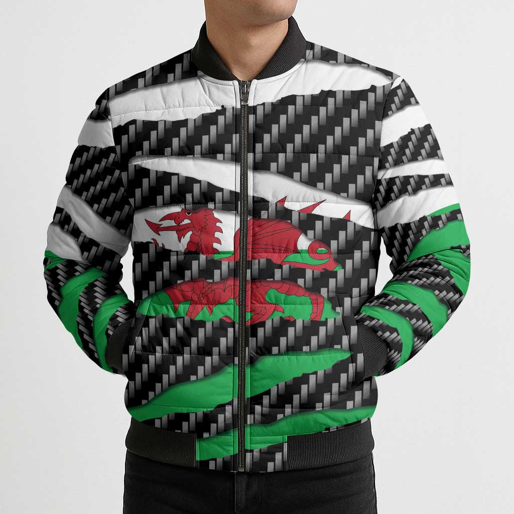 Wales Beast Bomber Puffer Jacket Ripped Flag Graphic - Wonder Print Shop