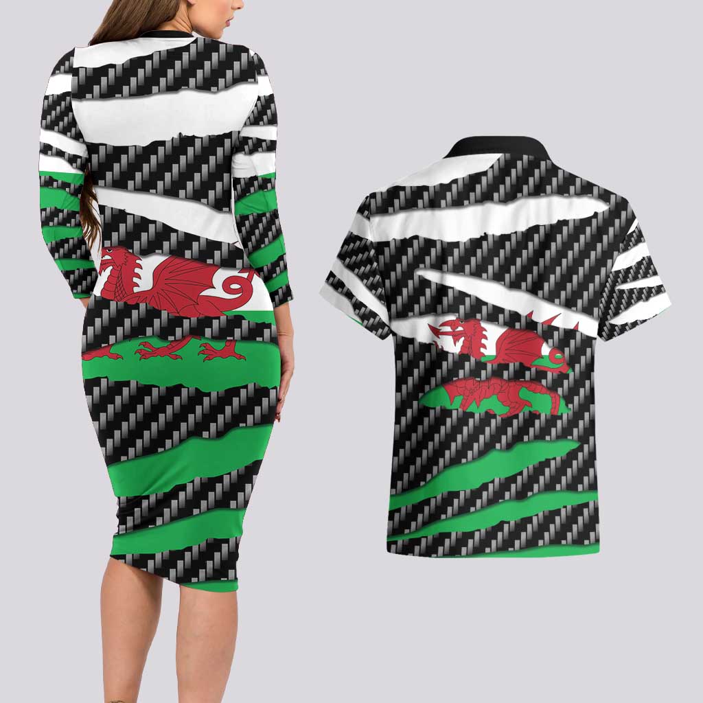 Wales Beast Couples Matching Long Sleeve Bodycon Dress and Hawaiian Shirt Ripped Flag Graphic - Wonder Print Shop