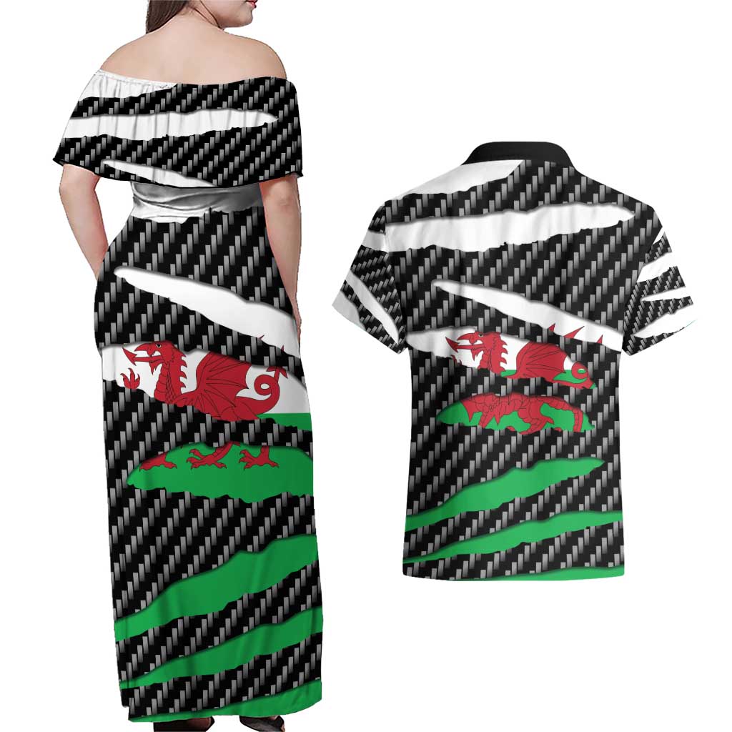 Wales Beast Couples Matching Off Shoulder Maxi Dress and Hawaiian Shirt Ripped Flag Graphic - Wonder Print Shop