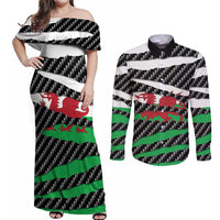 Wales Beast Couples Matching Off Shoulder Maxi Dress and Long Sleeve Button Shirt Ripped Flag Graphic - Wonder Print Shop