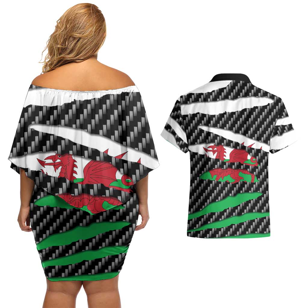 Wales Beast Couples Matching Off Shoulder Short Dress and Hawaiian Shirt Ripped Flag Graphic - Wonder Print Shop