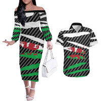 Wales Beast Couples Matching Off The Shoulder Long Sleeve Dress and Hawaiian Shirt Ripped Flag Graphic - Wonder Print Shop