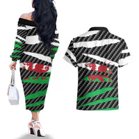 Wales Beast Couples Matching Off The Shoulder Long Sleeve Dress and Hawaiian Shirt Ripped Flag Graphic - Wonder Print Shop