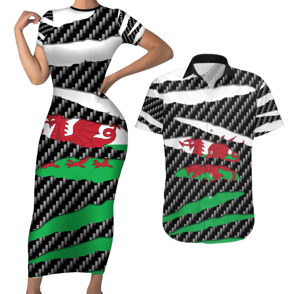 Wales Beast Couples Matching Short Sleeve Bodycon Dress and Hawaiian Shirt Ripped Flag Graphic - Wonder Print Shop