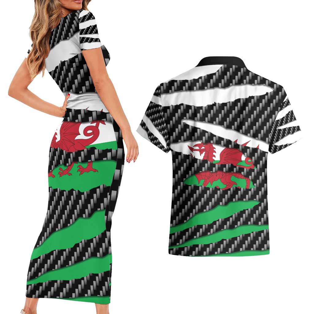Wales Beast Couples Matching Short Sleeve Bodycon Dress and Hawaiian Shirt Ripped Flag Graphic - Wonder Print Shop