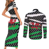 Wales Beast Couples Matching Short Sleeve Bodycon Dress and Long Sleeve Button Shirt Ripped Flag Graphic - Wonder Print Shop