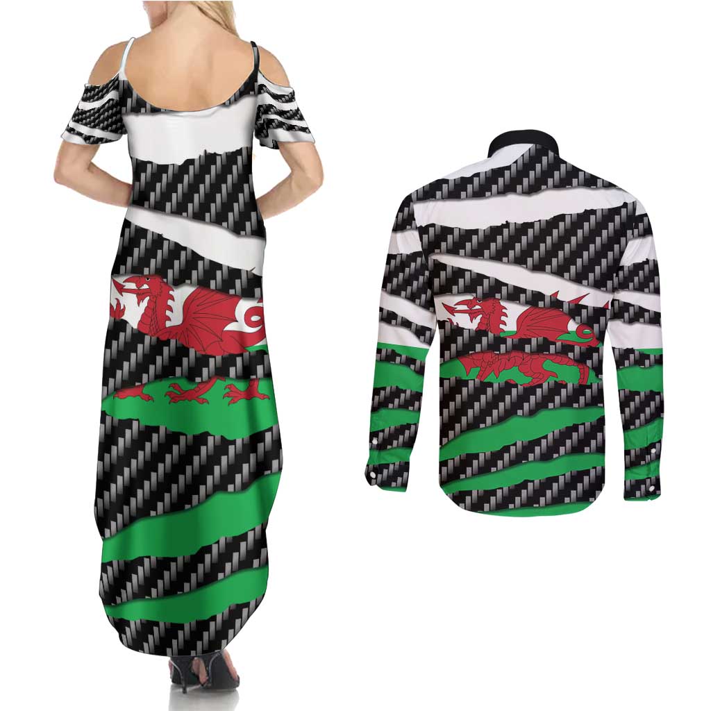 Wales Beast Couples Matching Summer Maxi Dress and Long Sleeve Button Shirt Ripped Flag Graphic - Wonder Print Shop