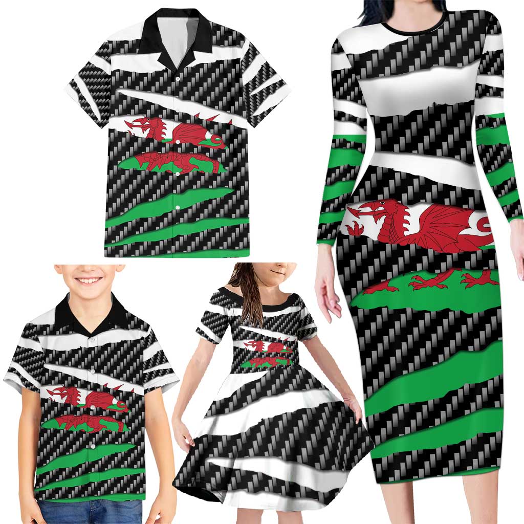 Wales Beast Family Matching Long Sleeve Bodycon Dress and Hawaiian Shirt Ripped Flag Graphic - Wonder Print Shop