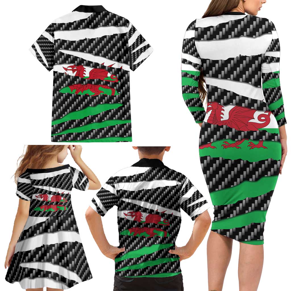 Wales Beast Family Matching Long Sleeve Bodycon Dress and Hawaiian Shirt Ripped Flag Graphic - Wonder Print Shop