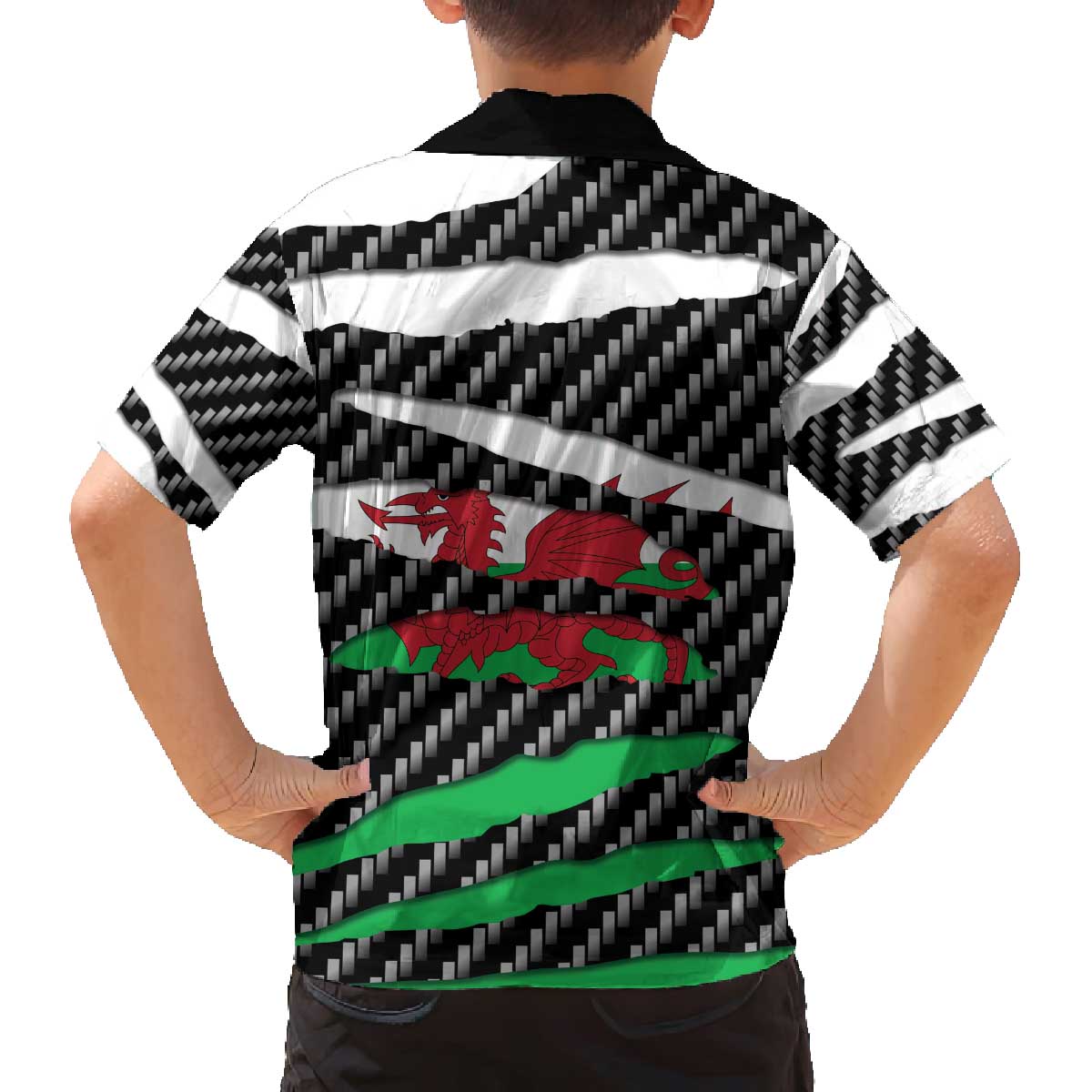 Wales Beast Family Matching Off The Shoulder Long Sleeve Dress and Hawaiian Shirt Ripped Flag Graphic - Wonder Print Shop