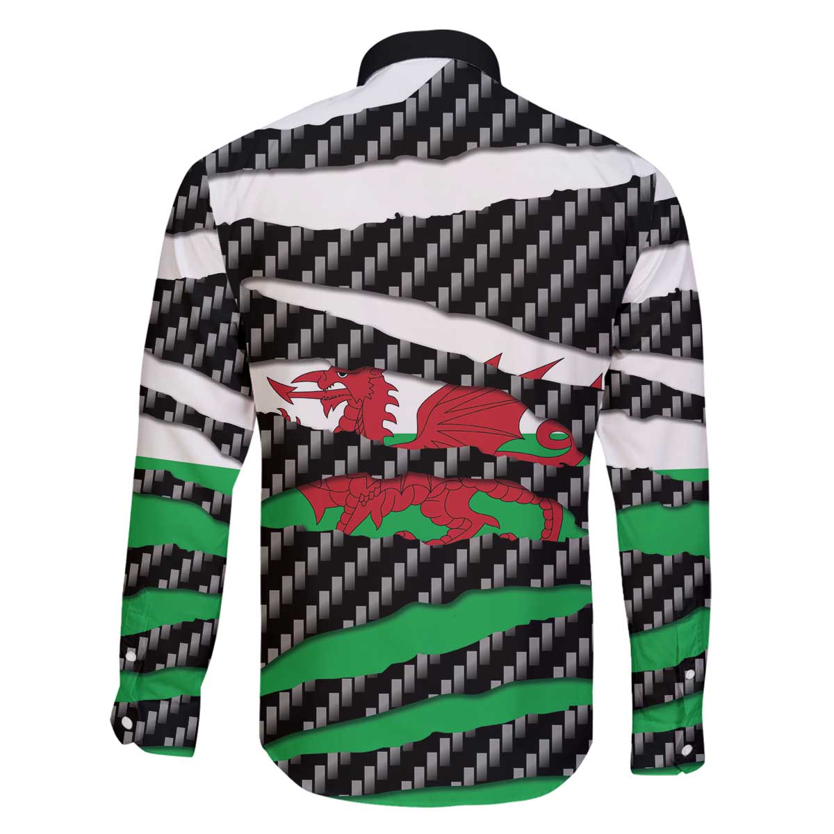Wales Beast Family Matching Off The Shoulder Long Sleeve Dress and Hawaiian Shirt Ripped Flag Graphic - Wonder Print Shop