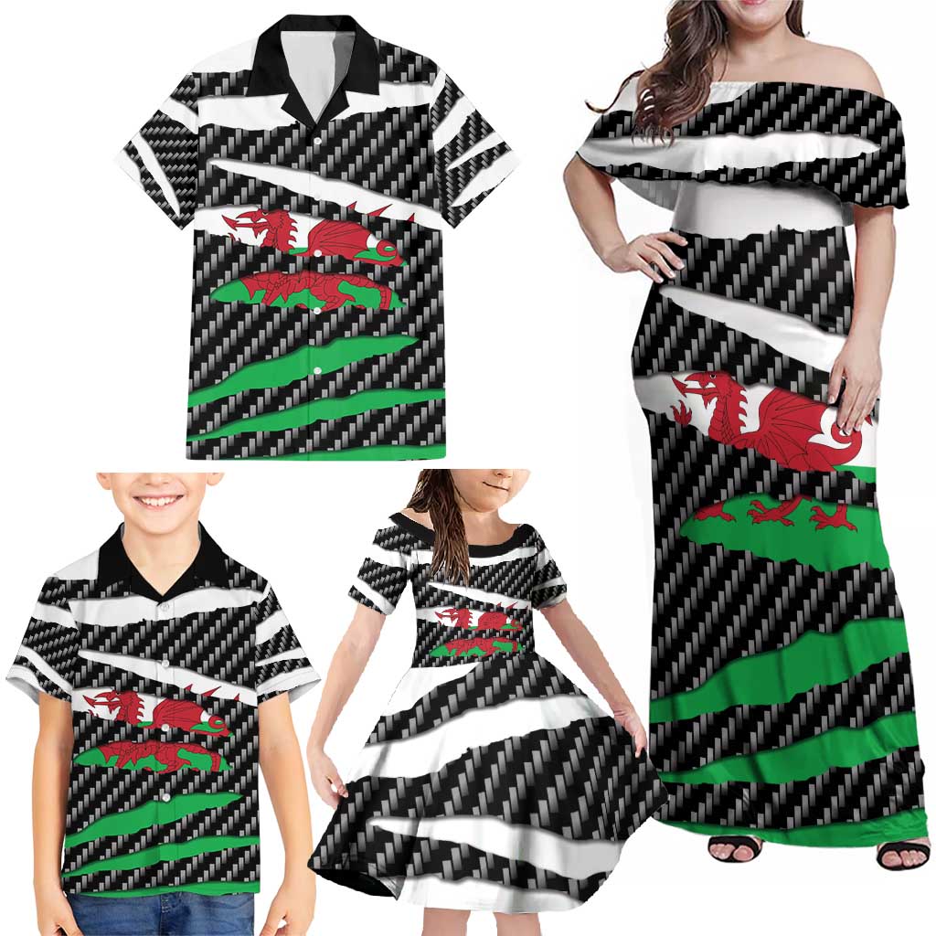 Wales Beast Family Matching Off Shoulder Maxi Dress and Hawaiian Shirt Ripped Flag Graphic - Wonder Print Shop
