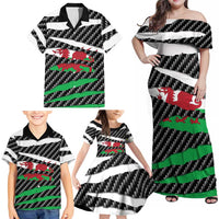 Wales Beast Family Matching Off Shoulder Maxi Dress and Hawaiian Shirt Ripped Flag Graphic - Wonder Print Shop