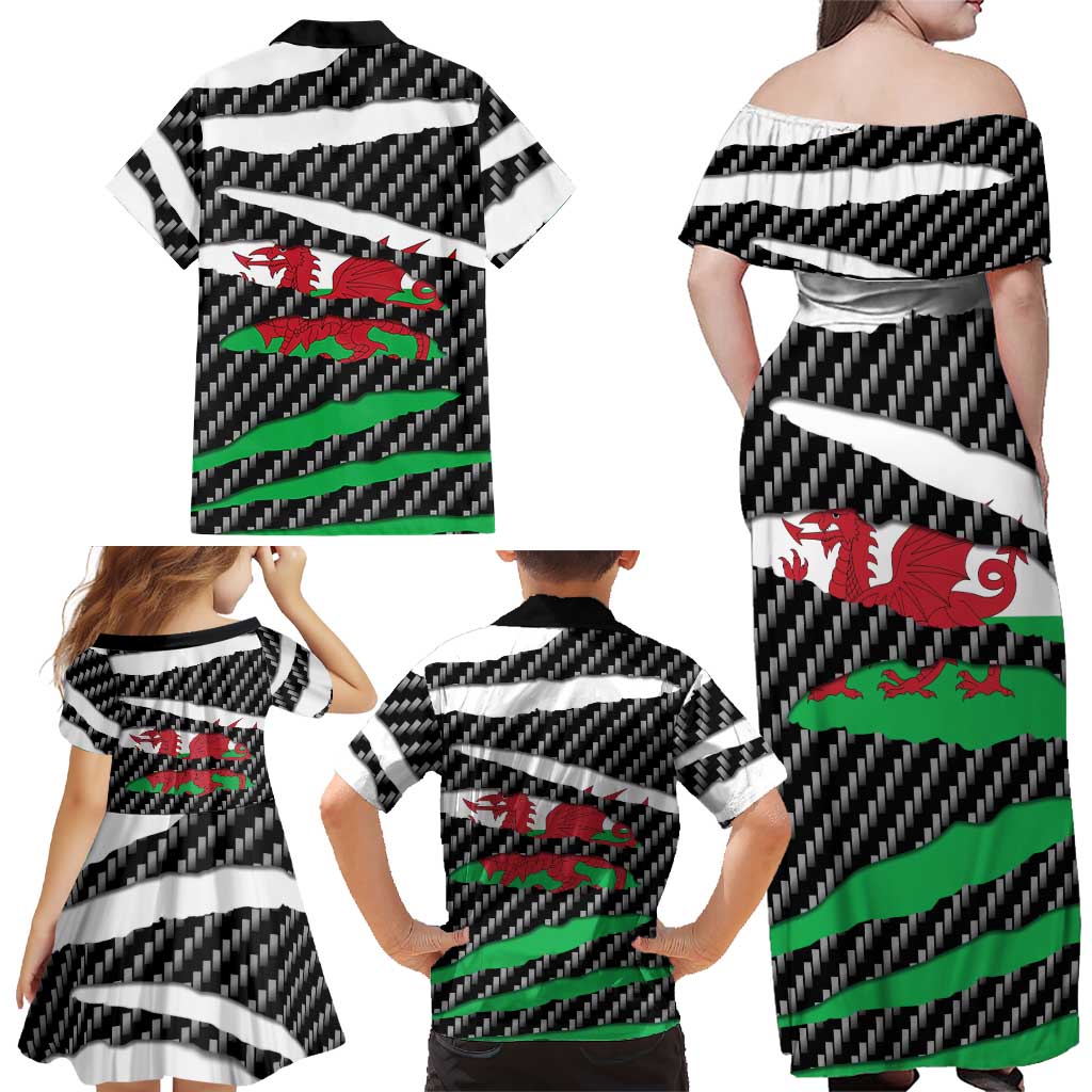 Wales Beast Family Matching Off Shoulder Maxi Dress and Hawaiian Shirt Ripped Flag Graphic - Wonder Print Shop