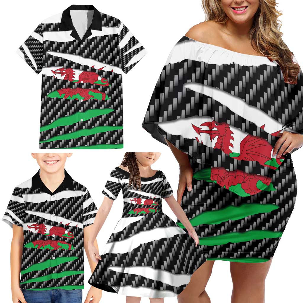 Wales Beast Family Matching Off Shoulder Short Dress and Hawaiian Shirt Ripped Flag Graphic - Wonder Print Shop