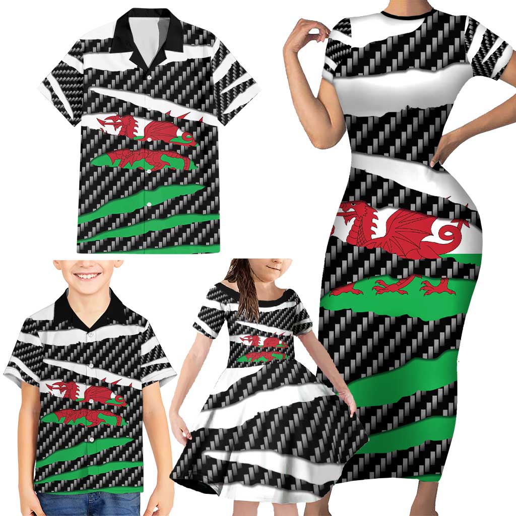 Wales Beast Family Matching Short Sleeve Bodycon Dress and Hawaiian Shirt Ripped Flag Graphic - Wonder Print Shop