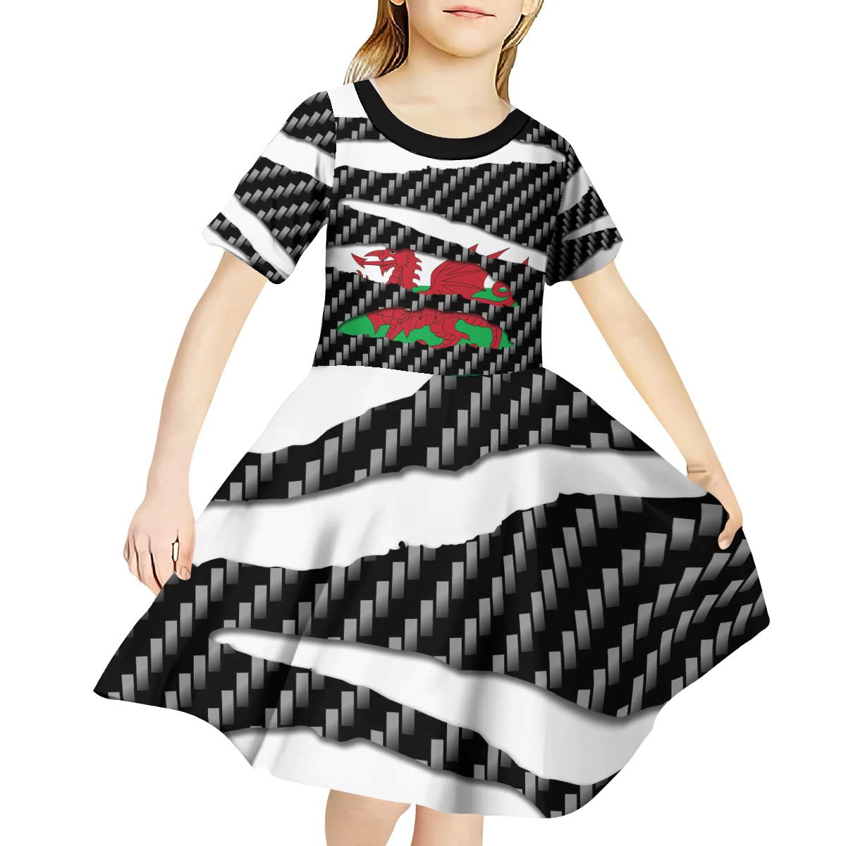 Wales Beast Kid Short Sleeve Dress Ripped Flag Graphic - Wonder Print Shop