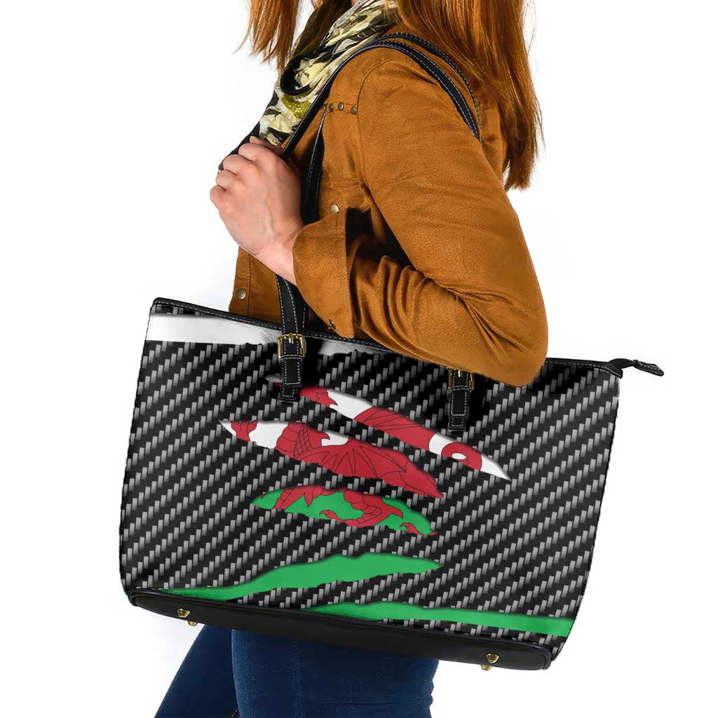 Wales Beast Leather Tote Bag Ripped Flag Graphic - Wonder Print Shop