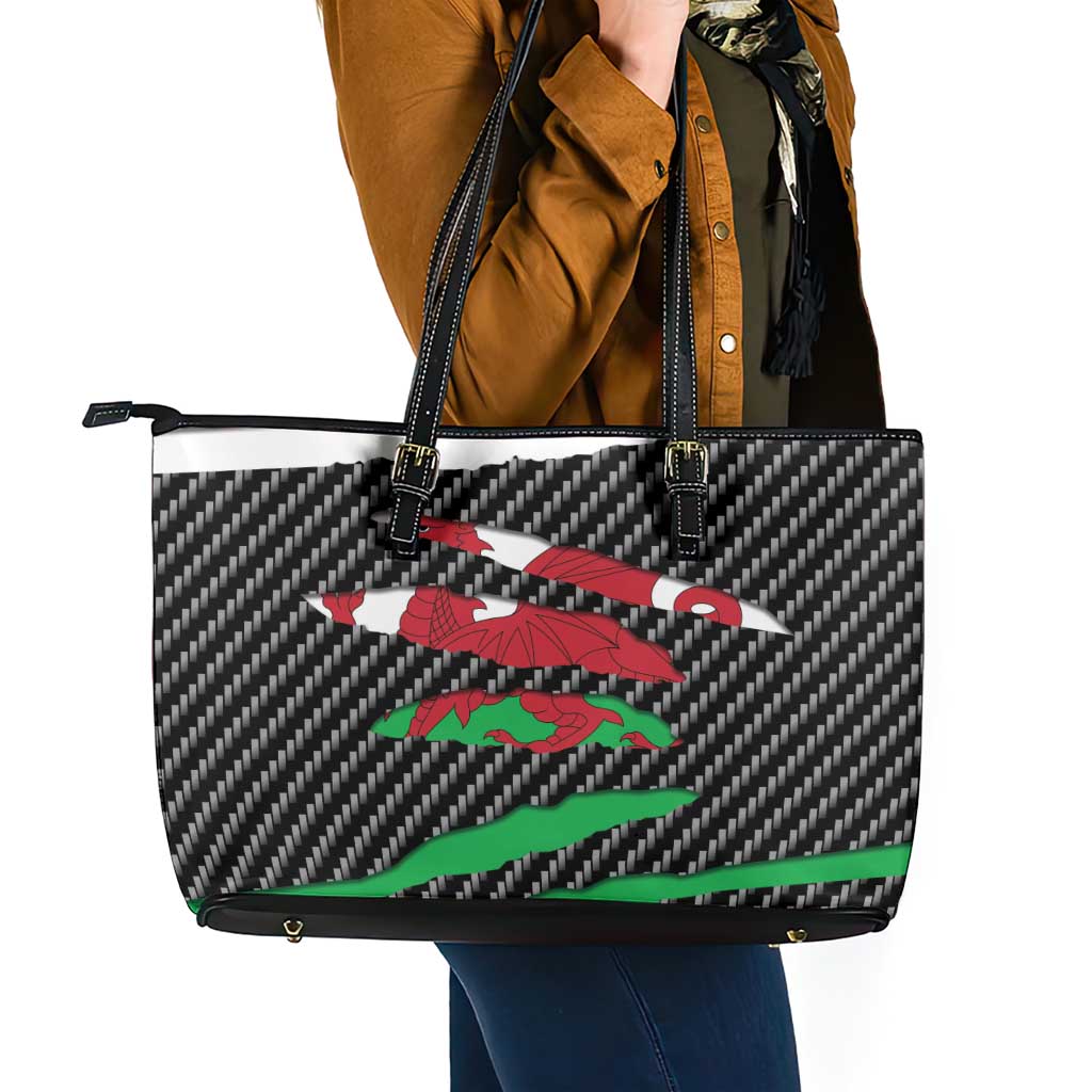 Wales Beast Leather Tote Bag Ripped Flag Graphic - Wonder Print Shop