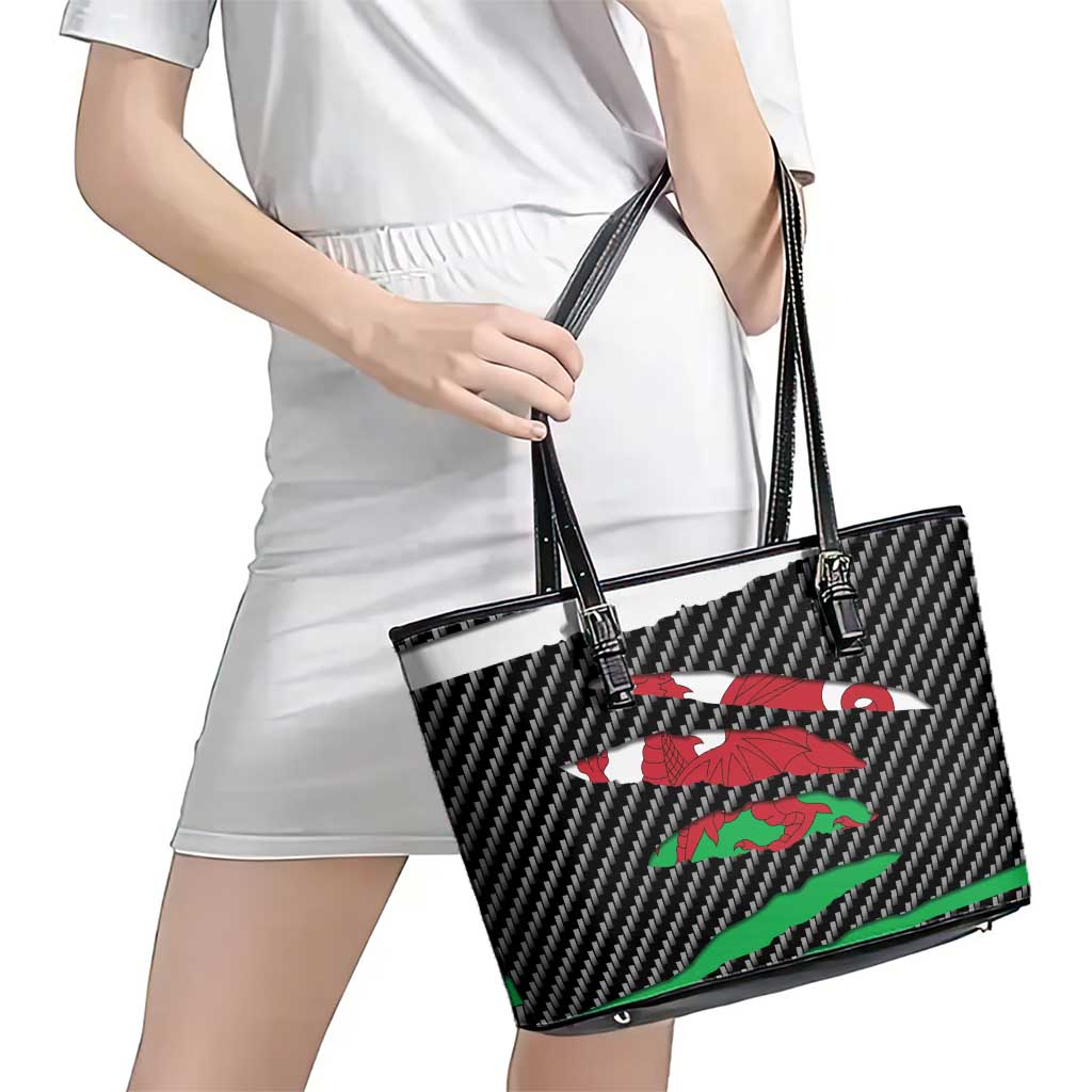 Wales Beast Leather Tote Bag Ripped Flag Graphic - Wonder Print Shop