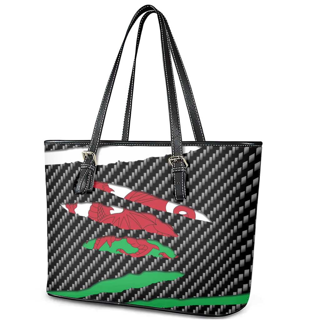 Wales Beast Leather Tote Bag Ripped Flag Graphic - Wonder Print Shop