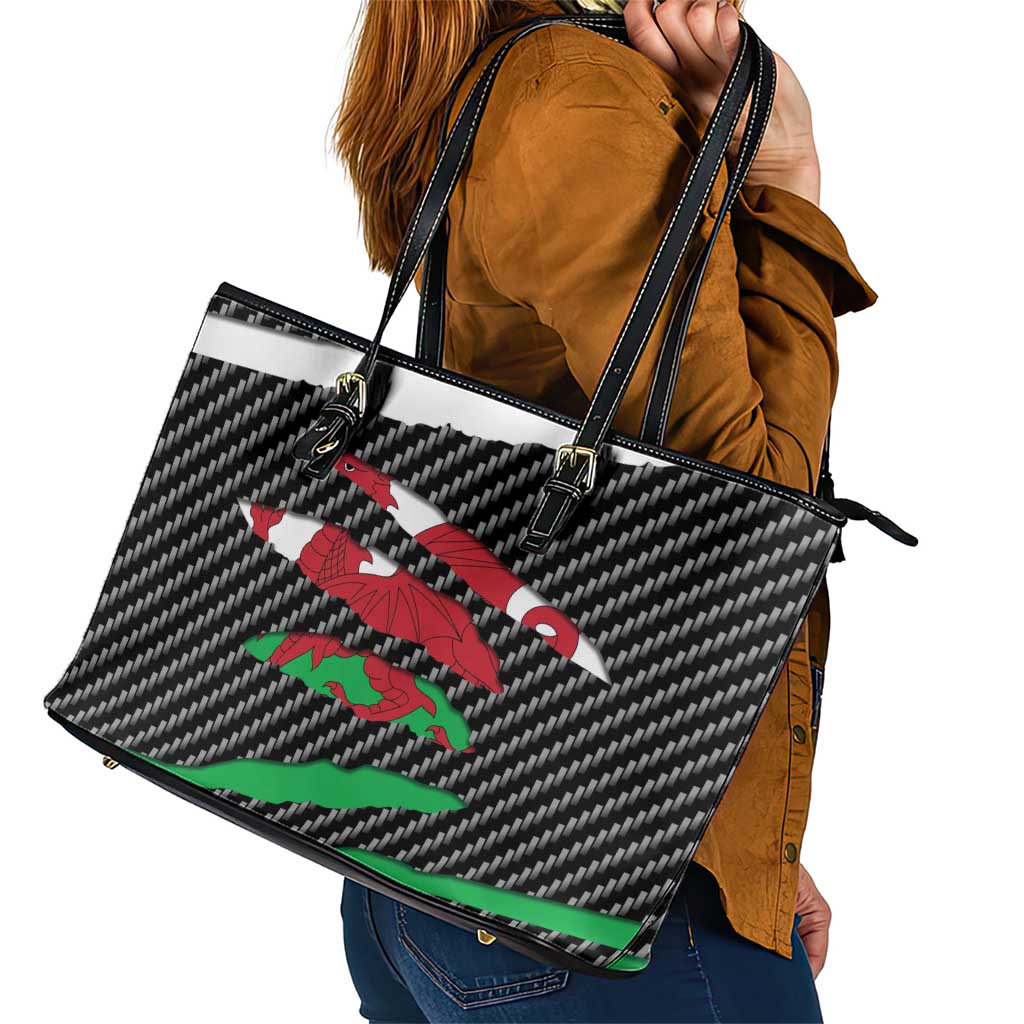 Wales Beast Leather Tote Bag Ripped Flag Graphic - Wonder Print Shop