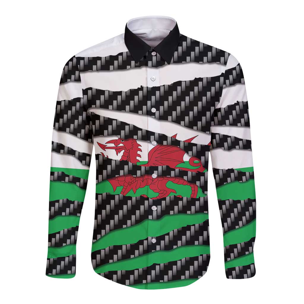 Wales Beast Long Sleeve Button Shirt Ripped Flag Graphic - Wonder Print Shop