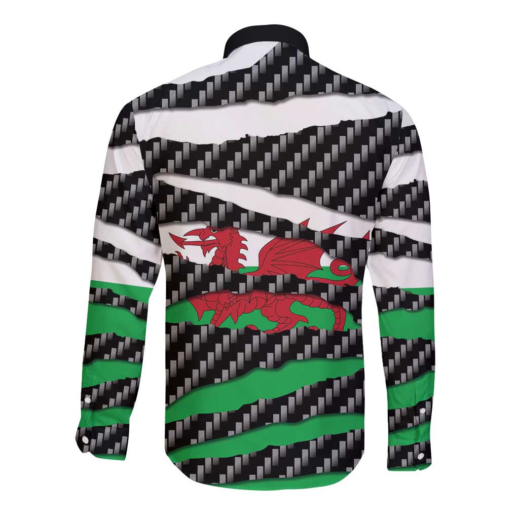 Wales Beast Long Sleeve Button Shirt Ripped Flag Graphic - Wonder Print Shop