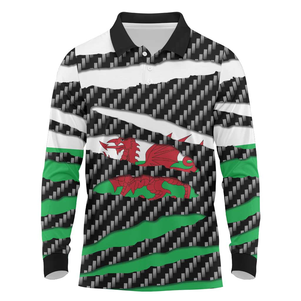 Wales Beast Long Sleeve Polo Shirt Ripped Flag Graphic - Wonder Print Shop