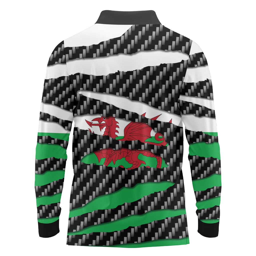 Wales Beast Long Sleeve Polo Shirt Ripped Flag Graphic - Wonder Print Shop