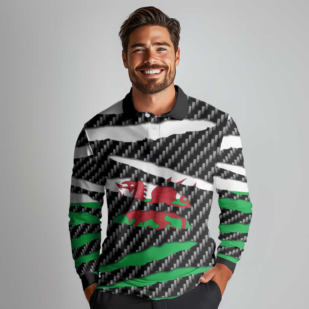 Wales Beast Long Sleeve Polo Shirt Ripped Flag Graphic - Wonder Print Shop