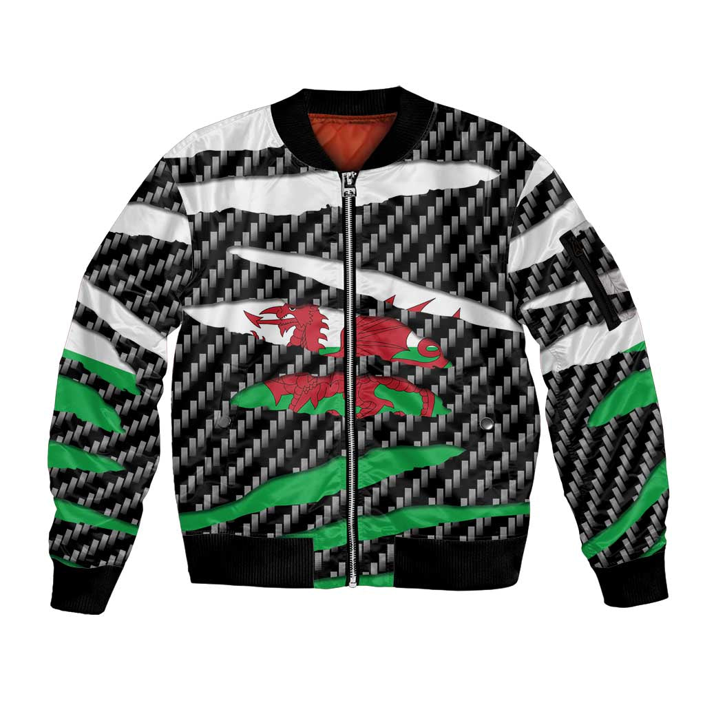 Wales Beast Sleeve Zip Bomber Jacket Ripped Flag Graphic - Wonder Print Shop