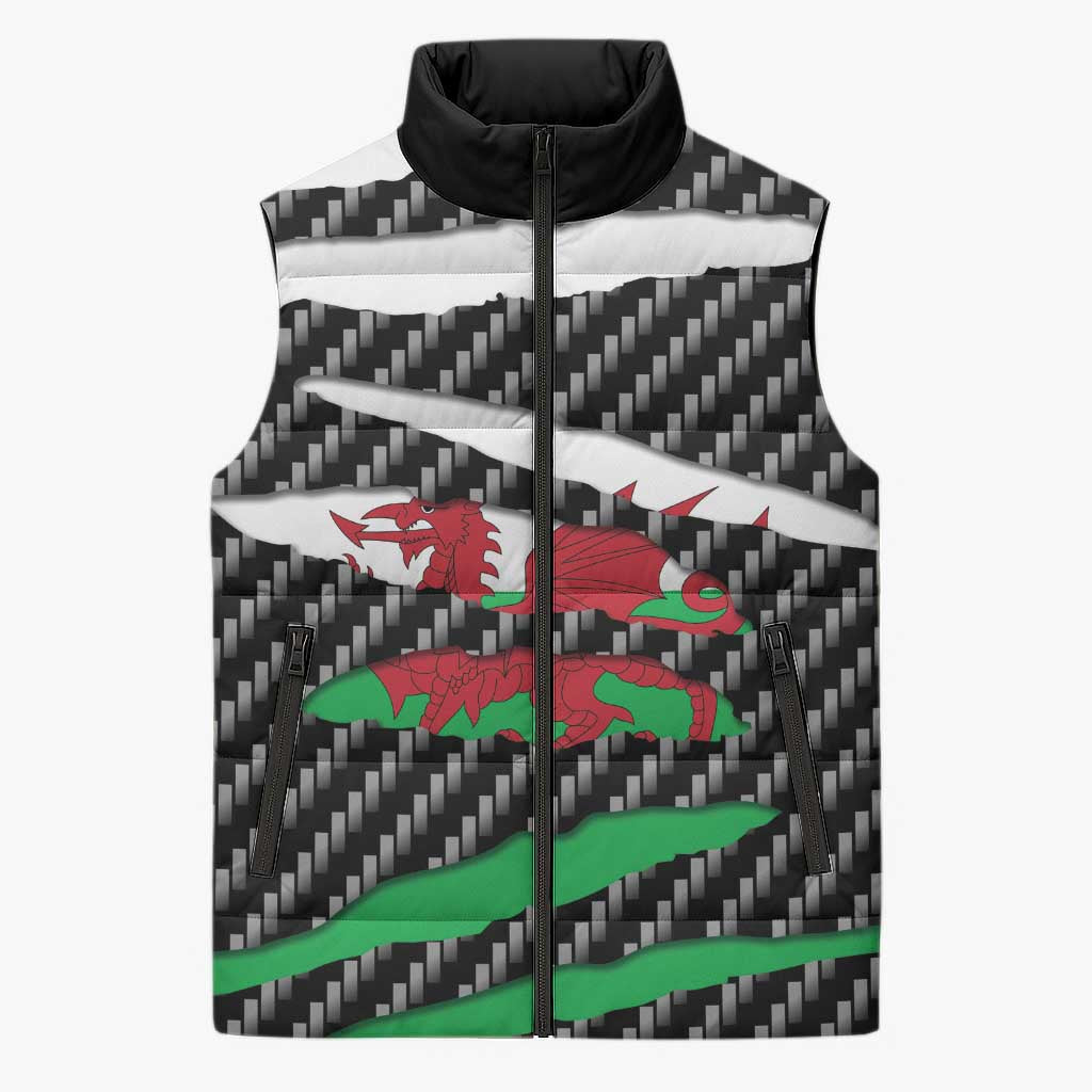 Wales Beast Sleeveless Puffer Jacket Ripped Flag Graphic - Wonder Print Shop