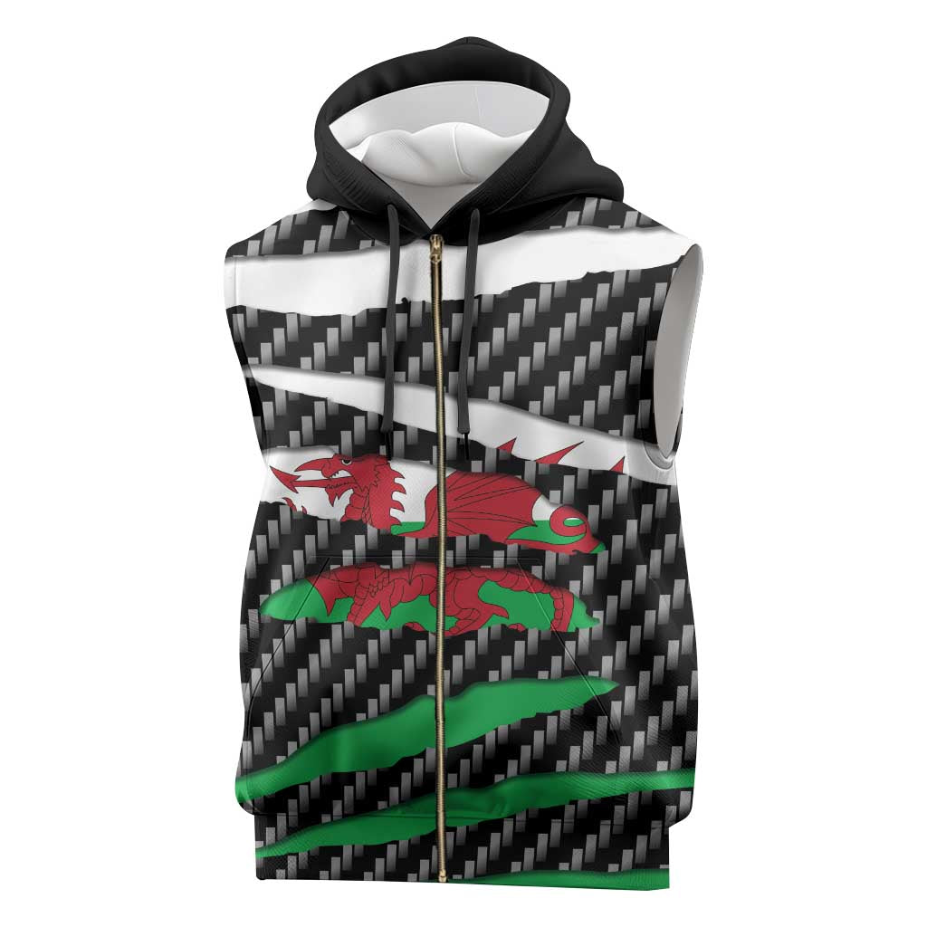 Wales Beast Sleeveless Zip Hoodie Ripped Flag Graphic - Wonder Print Shop