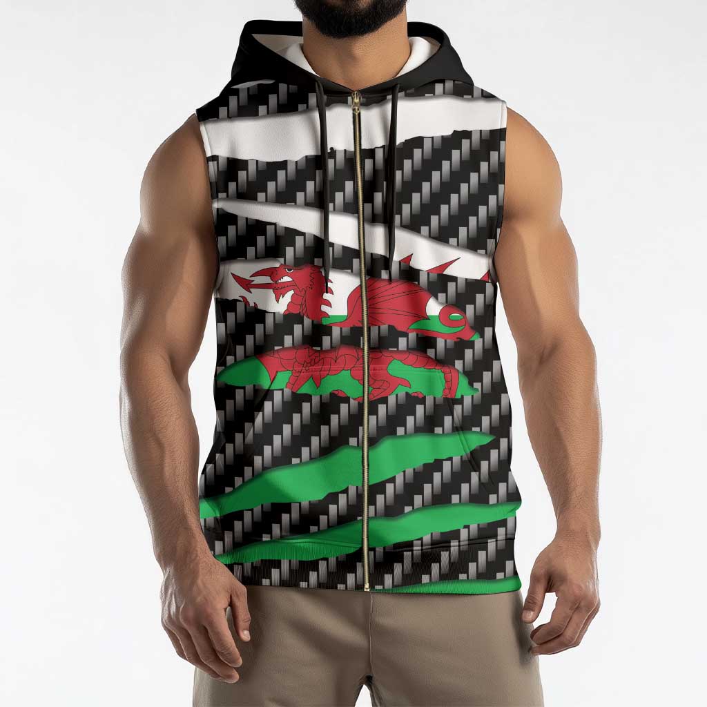 Wales Beast Sleeveless Zip Hoodie Ripped Flag Graphic - Wonder Print Shop