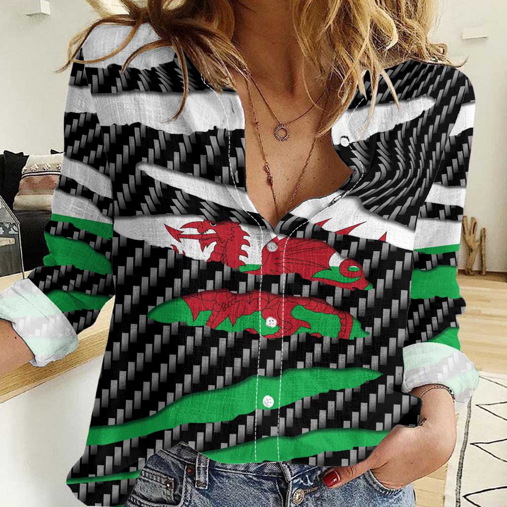 Wales Beast Women Casual Shirt Ripped Flag Graphic - Wonder Print Shop