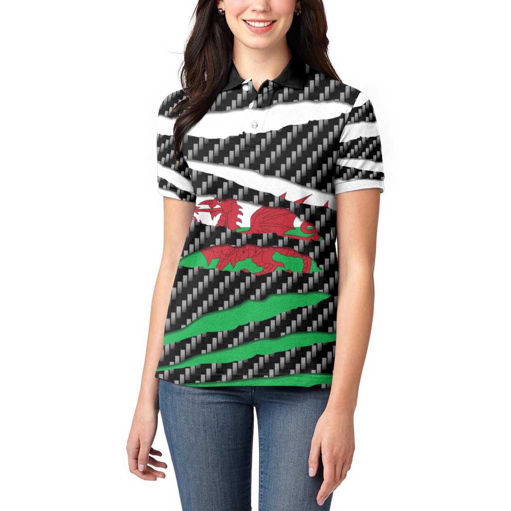 Wales Beast Women Polo Shirt Ripped Flag Graphic - Wonder Print Shop