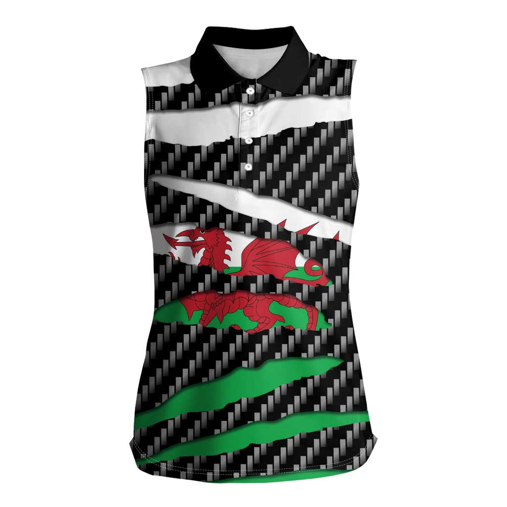 Wales Beast Women Sleeveless Polo Shirt Ripped Flag Graphic - Wonder Print Shop