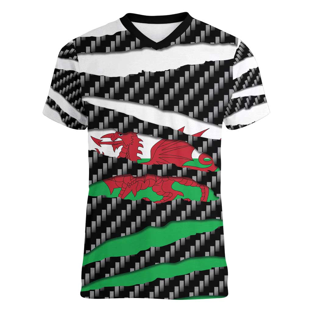 Wales Beast Women V-Neck T-Shirt Ripped Flag Graphic - Wonder Print Shop