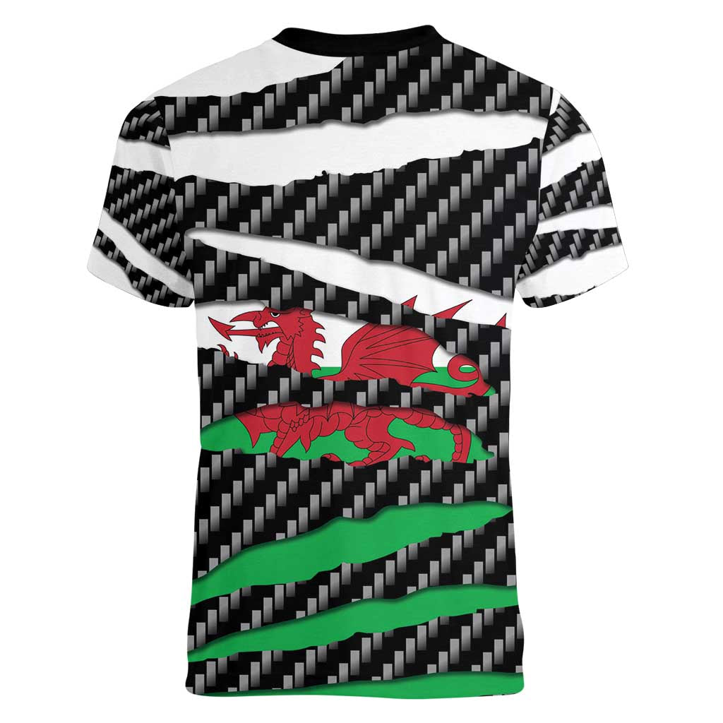Wales Beast Women V-Neck T-Shirt Ripped Flag Graphic - Wonder Print Shop