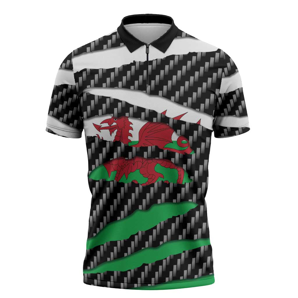 Wales Beast Zipper Polo Shirt Ripped Flag Graphic - Wonder Print Shop