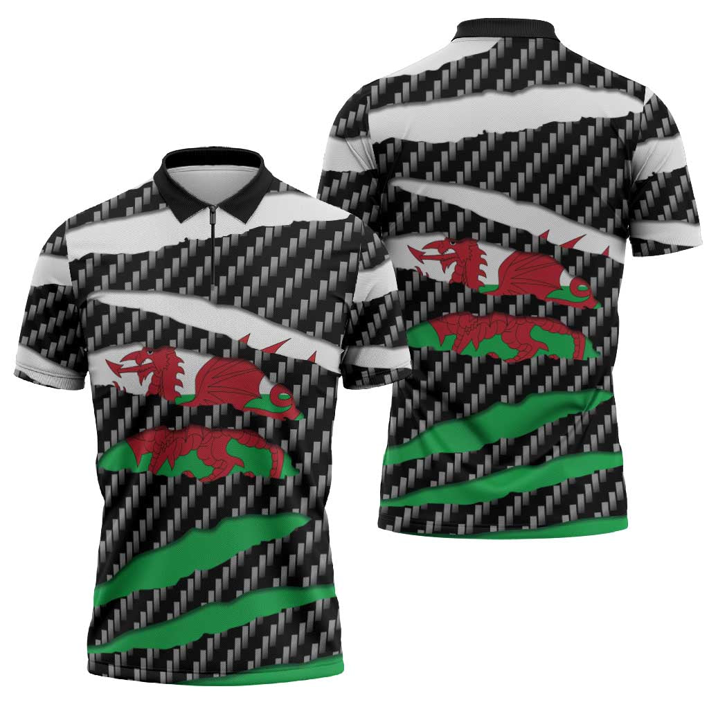 Wales Beast Zipper Polo Shirt Ripped Flag Graphic - Wonder Print Shop