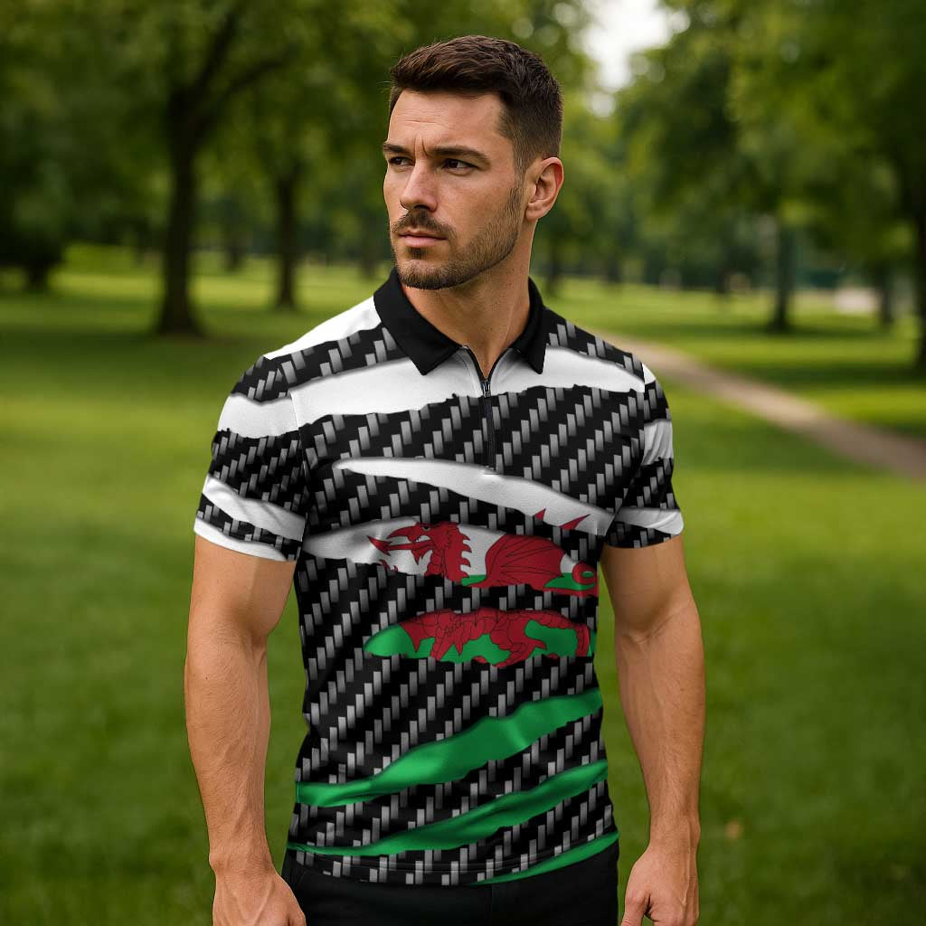 Wales Beast Zipper Polo Shirt Ripped Flag Graphic - Wonder Print Shop