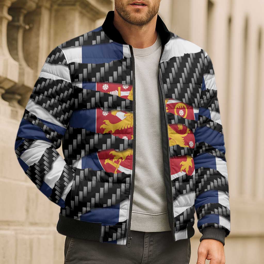 Finland Beast Bomber Puffer Jacket Ripped Flag Graphic - Wonder Print Shop