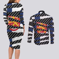 Finland Beast Couples Matching Long Sleeve Bodycon Dress and Long Sleeve Button Shirt Ripped Flag Graphic - Wonder Print Shop